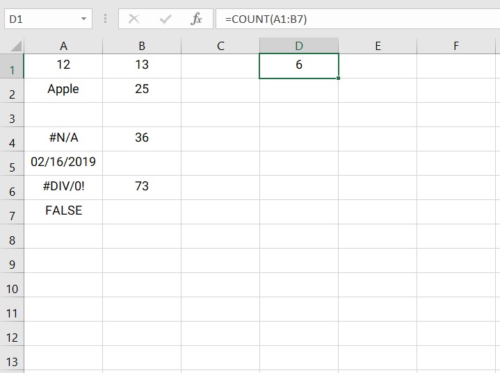 تابع COUNT در اکسل